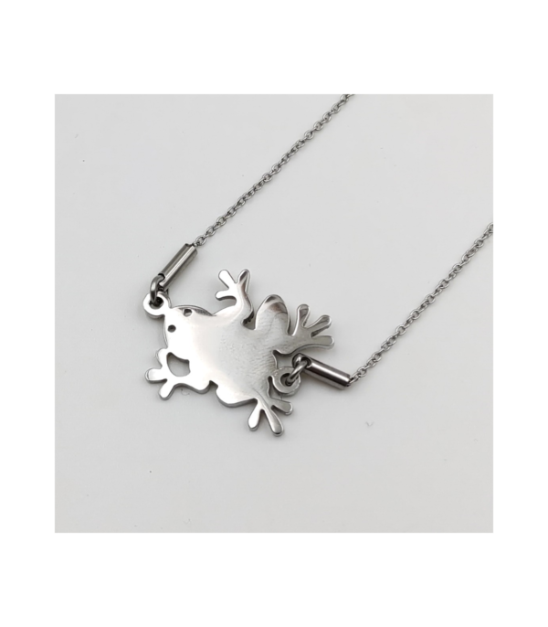 Pendentif Grenouille Argenté Avec Cordon Noir - Collier Animalier En Acier Inoxydable - Neuf