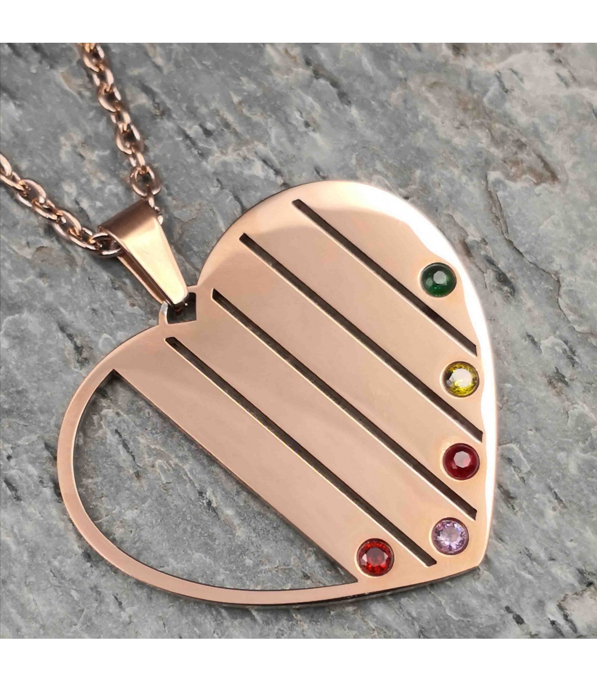Collier Doré Rosé Cœur Famille – Image 3