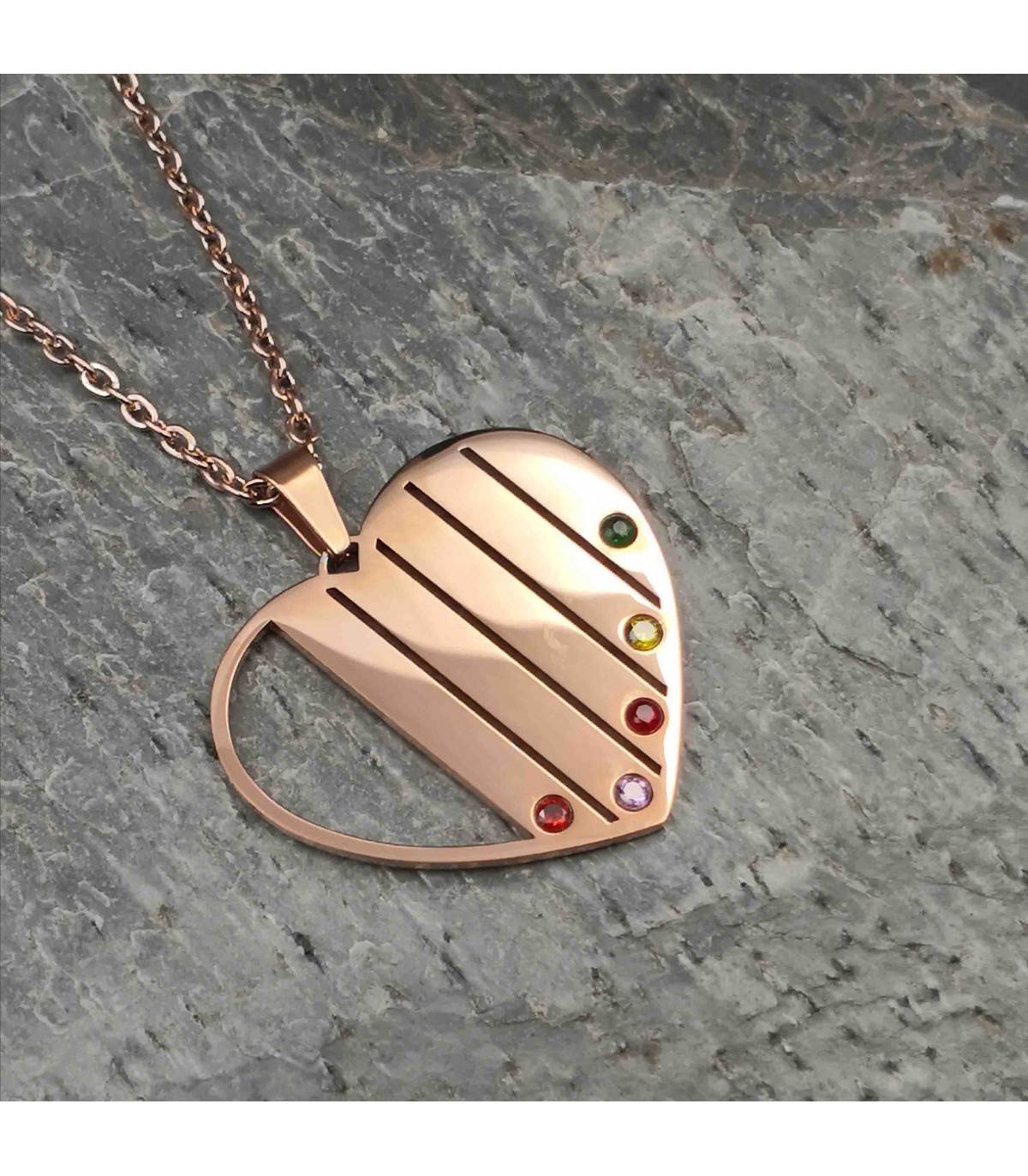 Collier Doré Rosé Cœur Famille – Image 2