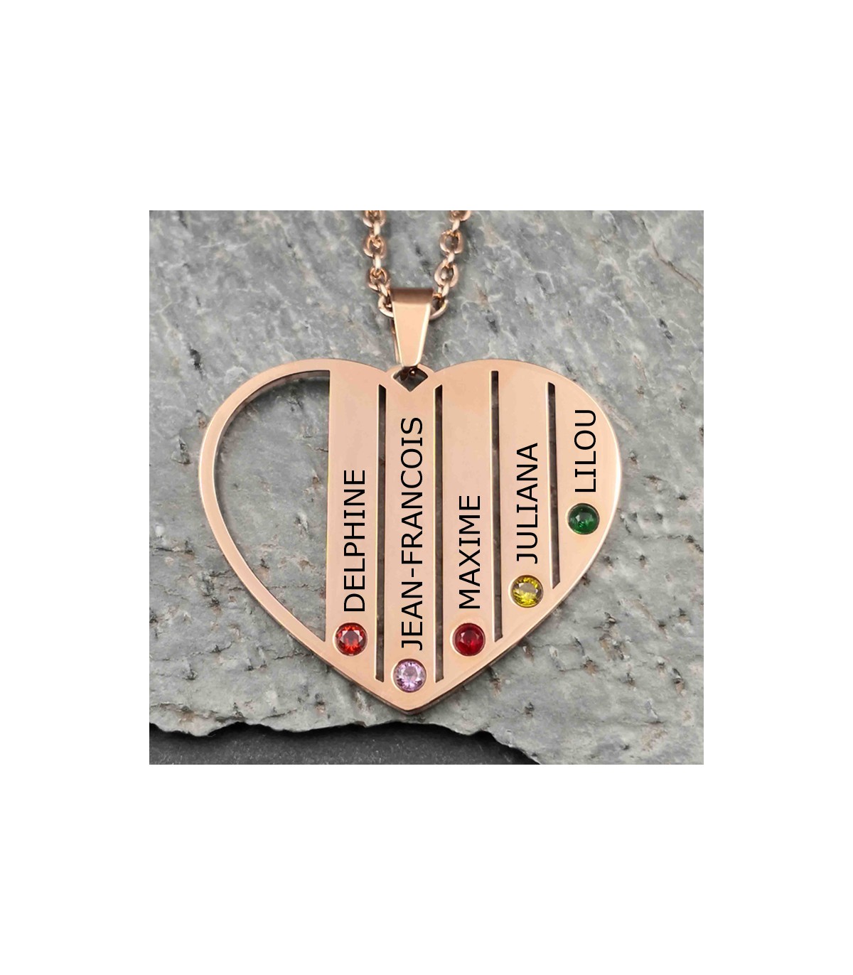 Collier Doré Rosé Cœur Famille