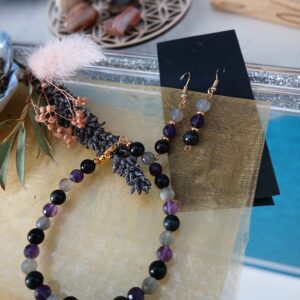 Bracelet en Obsidienne oeil céleste, Améthyste Uruguay et Labradorite