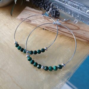 La paire de Créoles en Malachite et argent 925