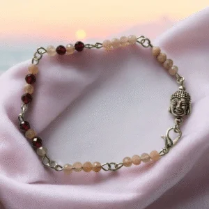 Bracelet en Pierre de Lune rose et Grenat Rhodolite