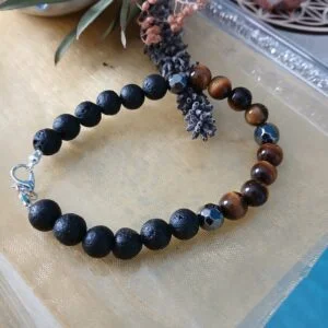 Bracelet en Oeil de Tigre, Hématite et Pierre de Lave