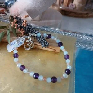 Bracelet en Aigue-marine, Améthyste Uruguay et Pierre de Lune rose