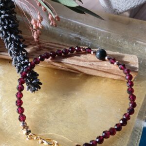 Bracelet en Grenat Rhodolite, Hématite rose et Obsidienne Oeil Céleste