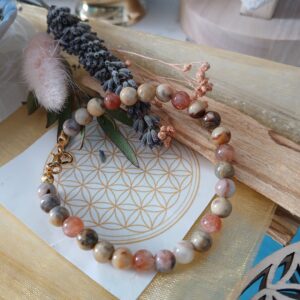 Bracelet en Agate Crazy Lace et Pierre de Soleil