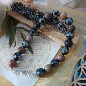 Bracelet en Hématite et Bois fossile
