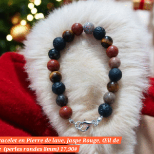 Bracelet en Jaspe rouge, Bois fossile et Pierre de Lave