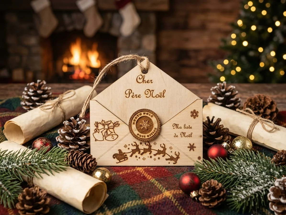 Enveloppe « Cher Père Noël » en Bois Gravé